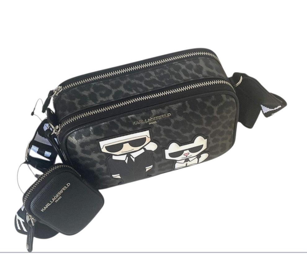 Karl Lagerfeld Maybelle Leopard Print Camera Crossbody Bag