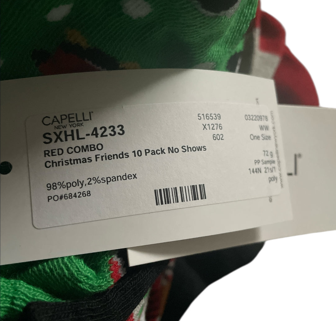 Capelli New York Red Combo Christmas Friends 10 Pack No Show Socks