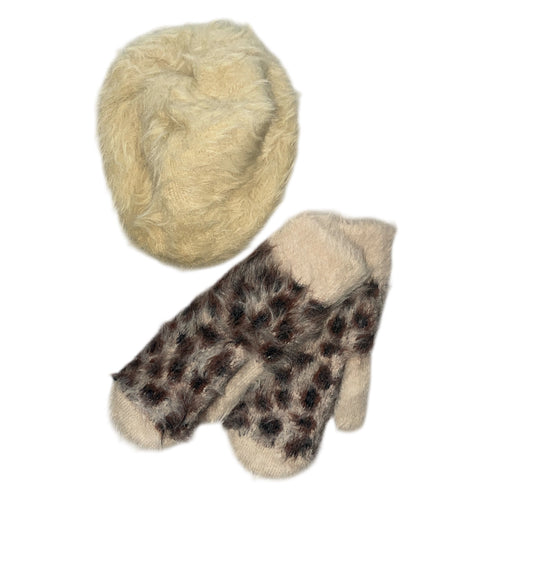 Capelli New York Leopard Fuzzy &nbsp;Mittens + Winter Hat with Plush Lining