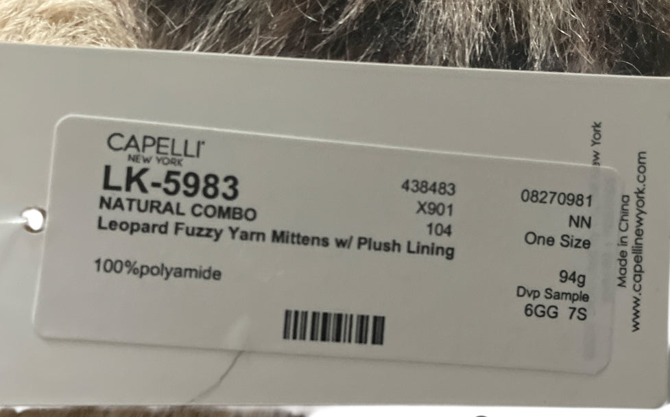 Capelli New York Leopard Fuzzy &nbsp;Mittens + Winter Hat with Plush Lining