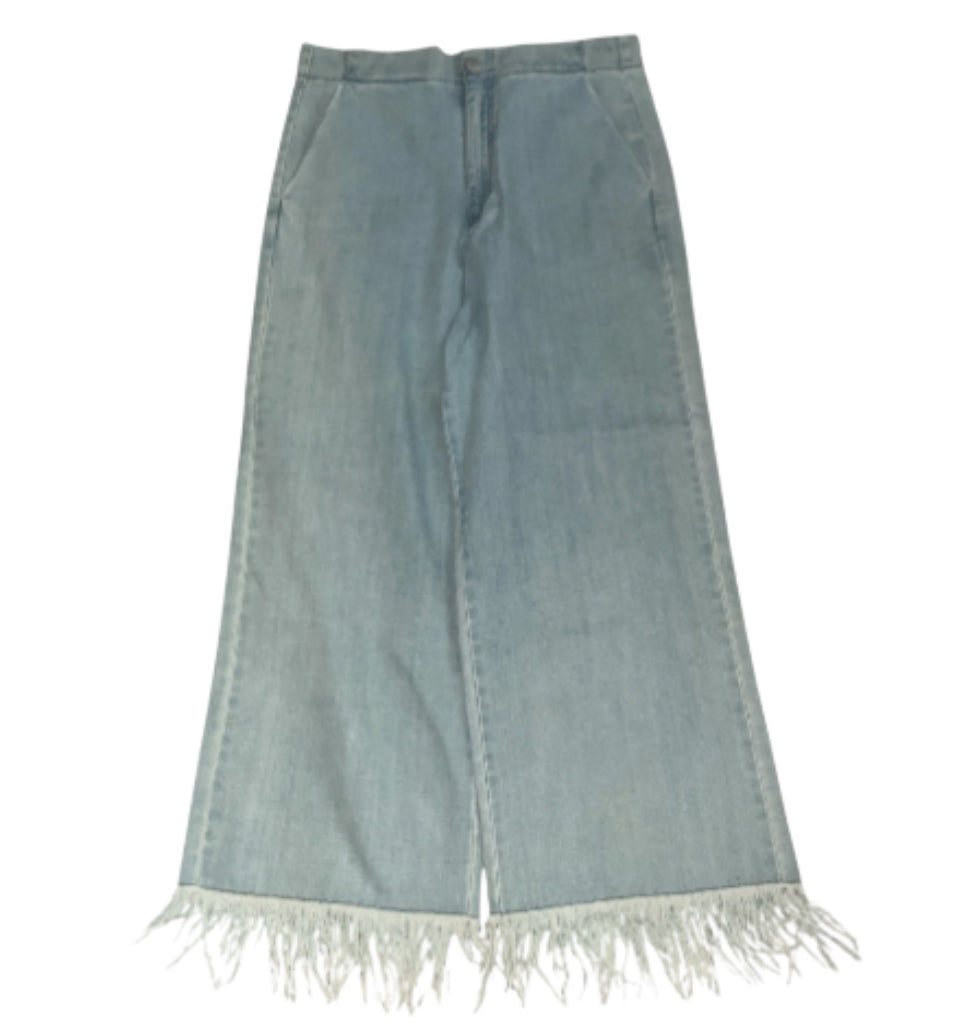 Vale Forever High Waisted Denim Jeans with Fringe Ankles (10)