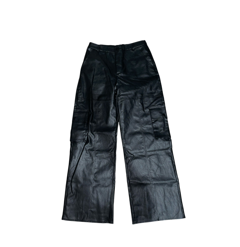 Blue Blush Black Faux Leather Cargo Pants (Large)