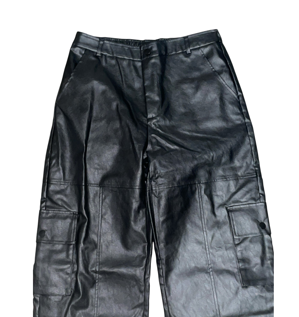 Blue Blush Black Faux Leather Cargo Pants (Large)