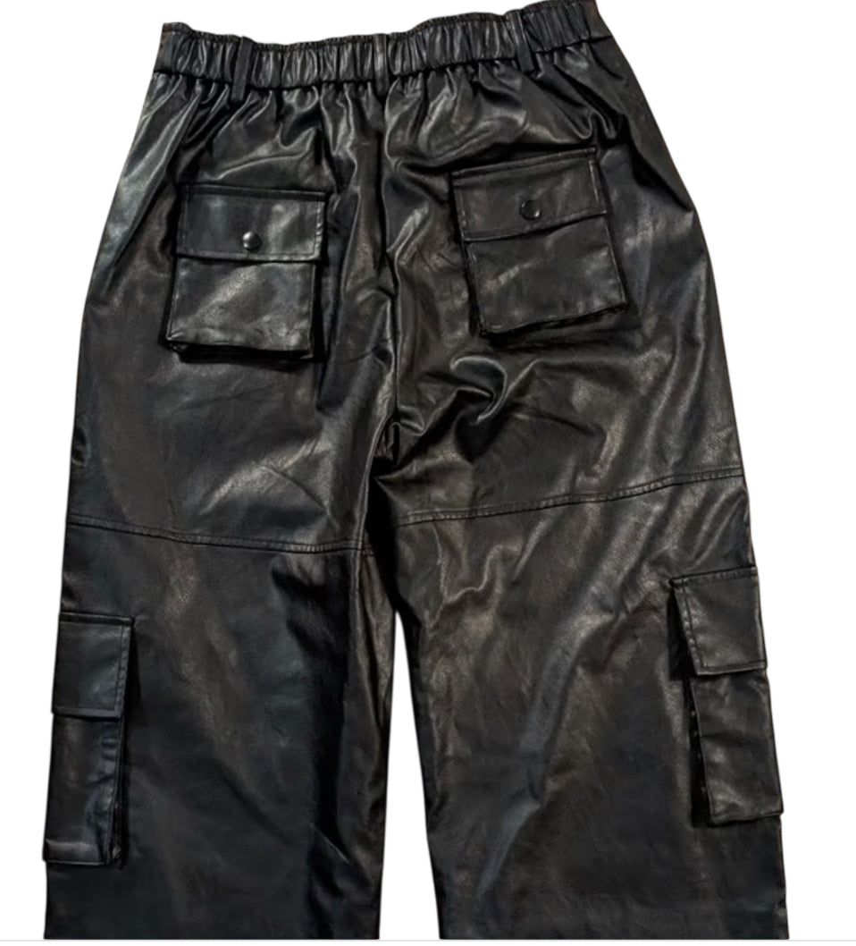 Blue Blush Black Faux Leather Cargo Pants (Large)