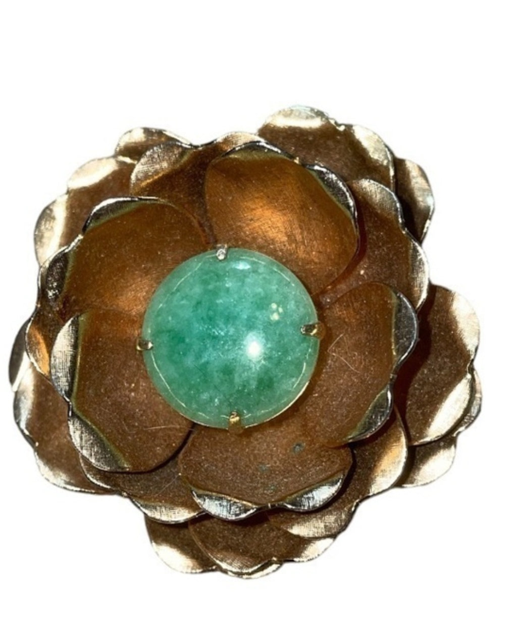Vintage Gold Flower Brooch with Jade