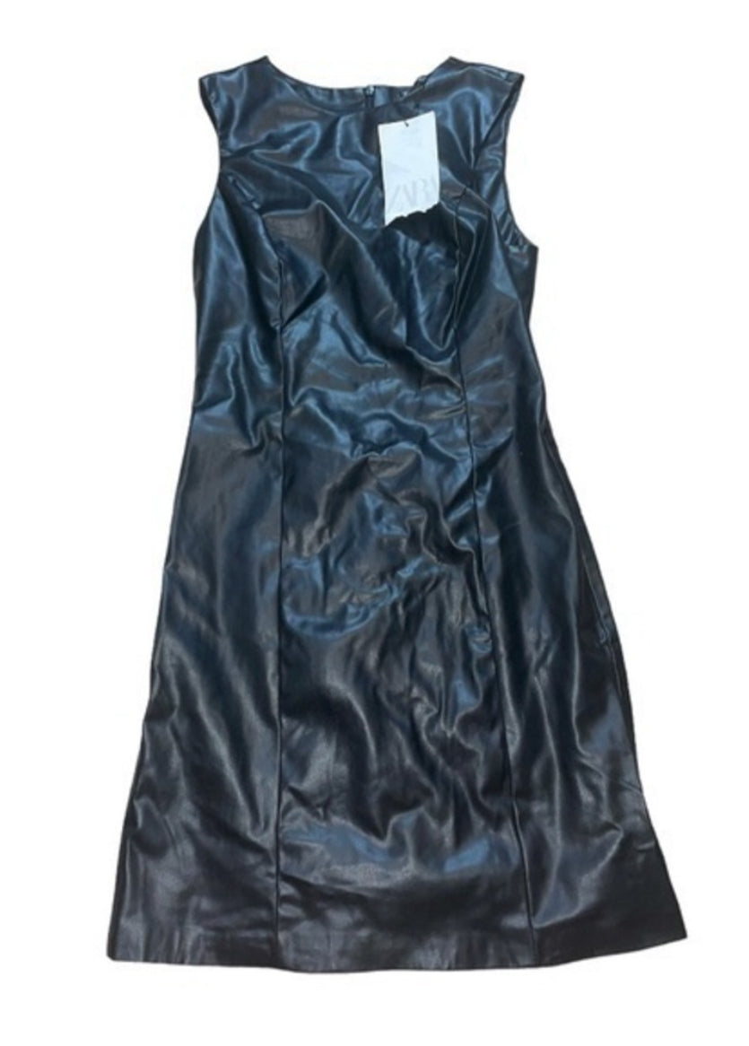 Zara Black Faux Leather Sleeveless Dress