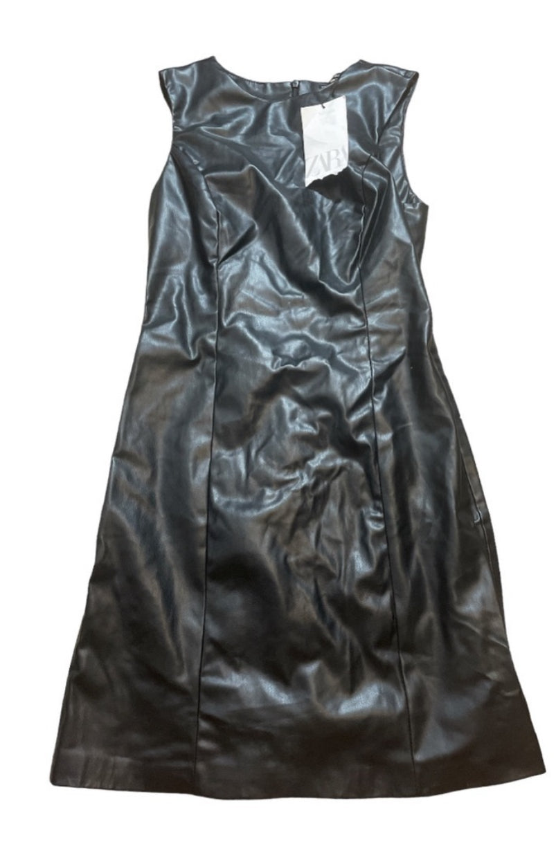 Zara Black Faux Leather Sleeveless Dress