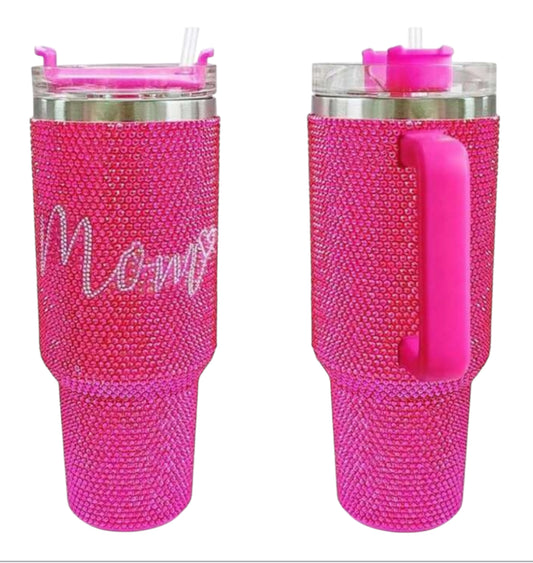 Mom Hot Pink Glitter Tumbler