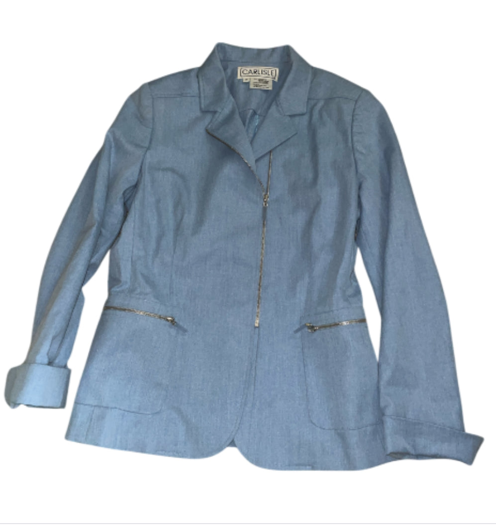 Carlisle Vintage Light Denim Blue Zipper-Front Blazer (6)