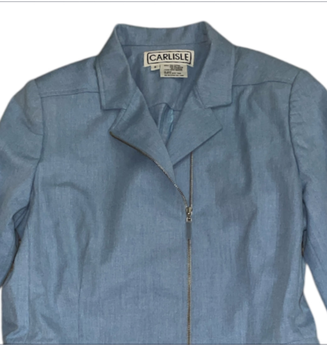 Carlisle Vintage Light Denim Blue Zipper-Front Blazer (6)