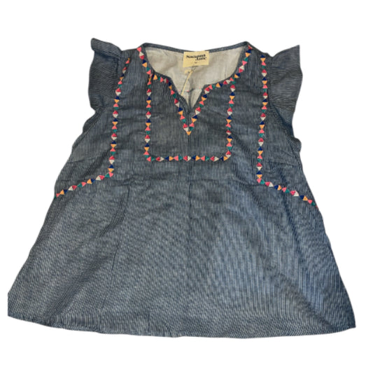 Savanna Jane embroidered top with a blue and white pinstripe pattern (1x)