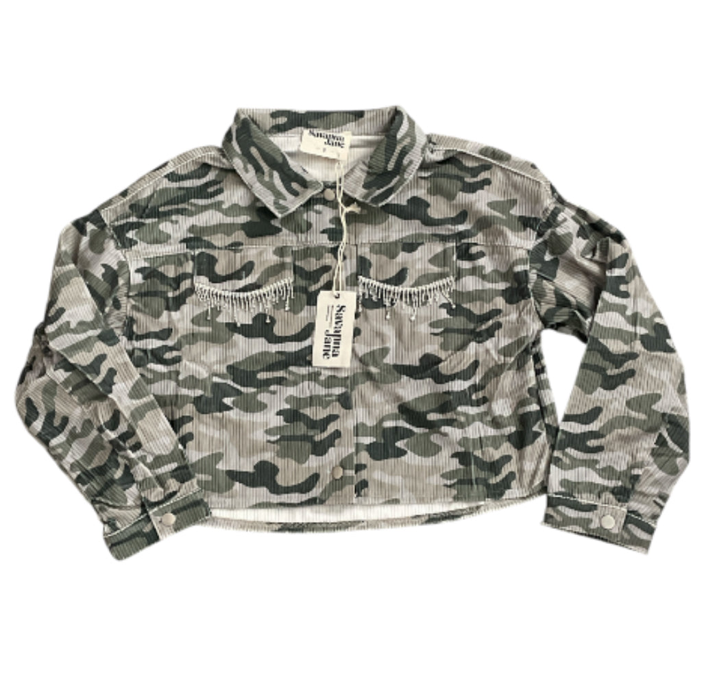 Savanna Jane Camouflage Corduroy Jacket with Rhinestone Fringe (small)