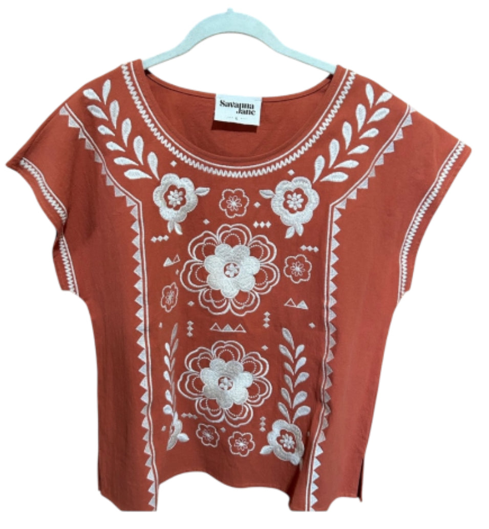 Savanna Jane Cara Embroidered Top in a Terracotta or Rust Color.(2x)