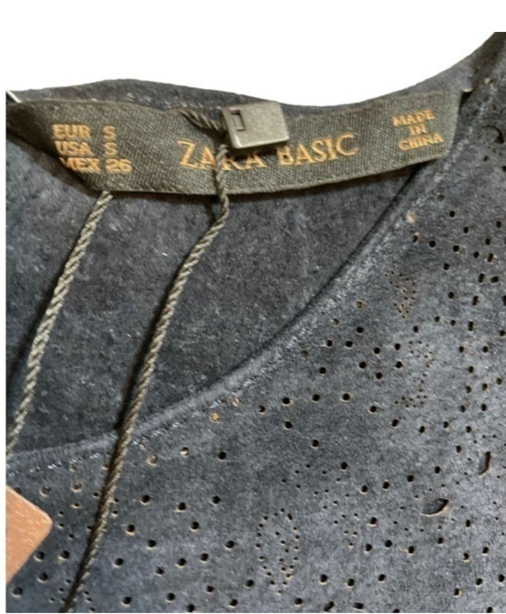 Zara Black Pig Leather Blouse (Small)