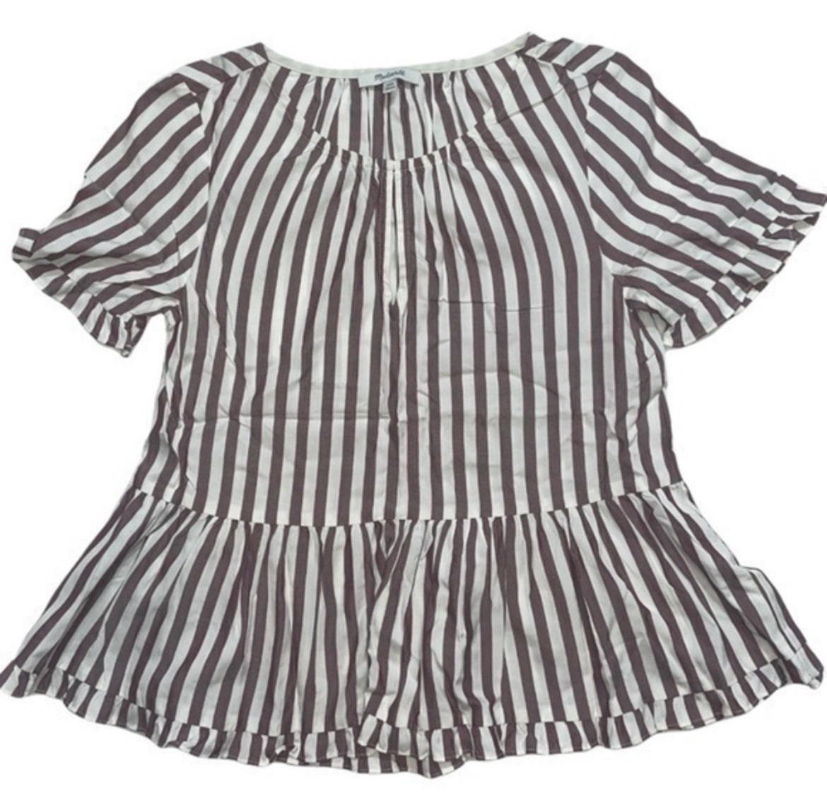 Madewell Striped Ruffled Blouse (XX-Small)