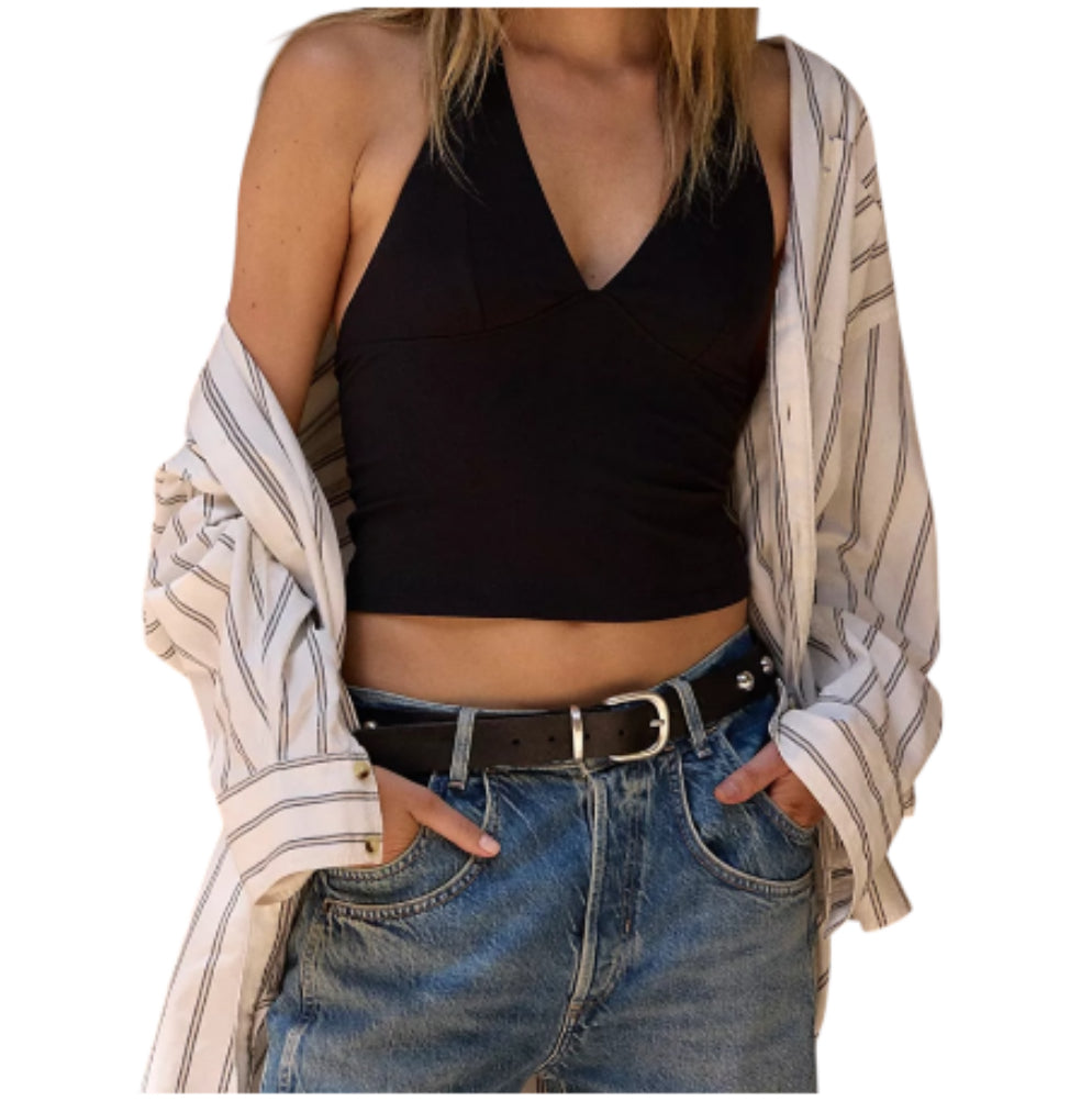 Free People Still Here Black Halter Cami
