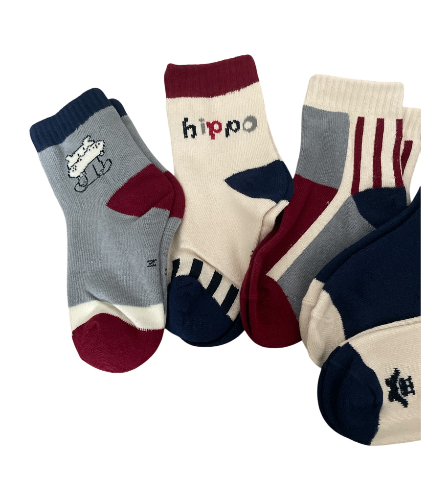 Assorted Socks 5 pairs Hippos and Stripes