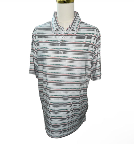 Ahead golf polo shirt in a white and multi-colored stripe pattern (small)