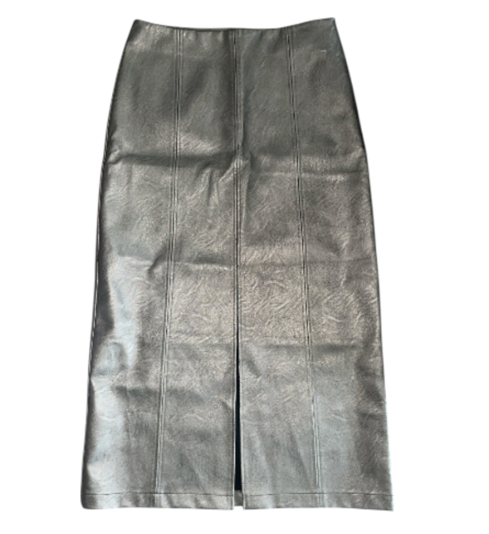 Topshop metallic faux leather skirt in gunmetal (8)