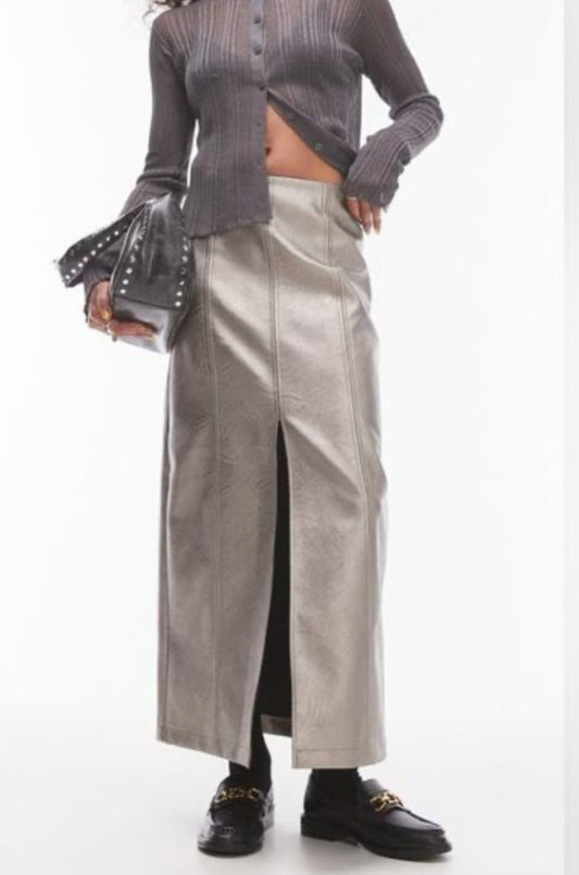 Topshop metallic faux leather skirt in gunmetal (8)