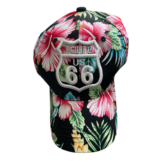 Banian Trading Route 66 black floral print embroidered baseball cap