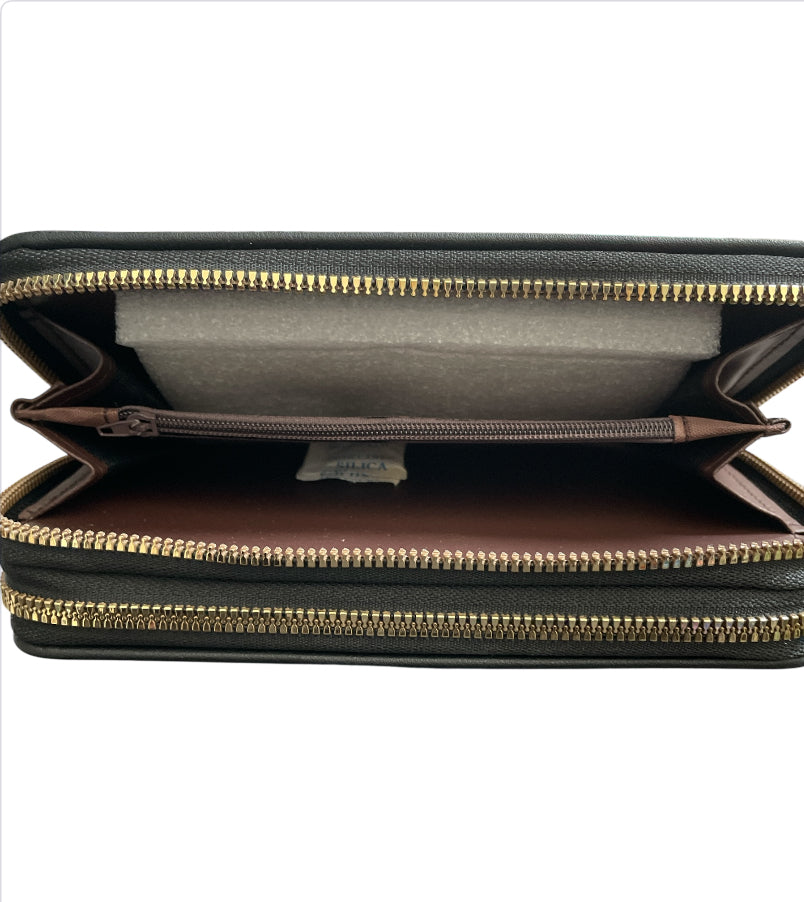 Iconic Bags plaid wallet with a dragonfly accent