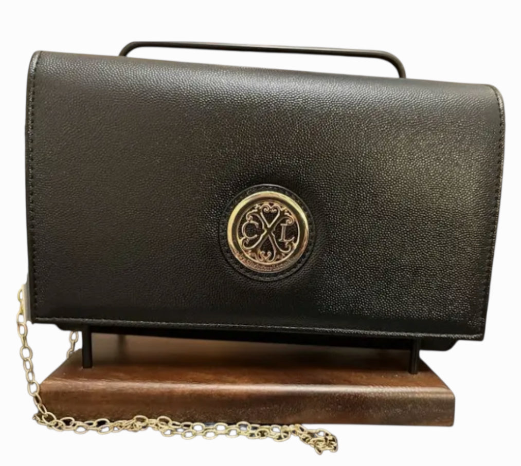 CXL by Christian Lacroix Paris Caviar Clutch with Detachable Chain in Black