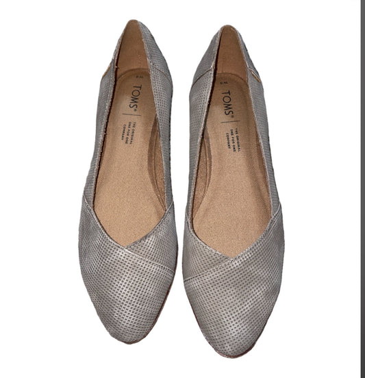 TOMS Julie Pointed Toe Flats in a perforated grayish taupe (8)