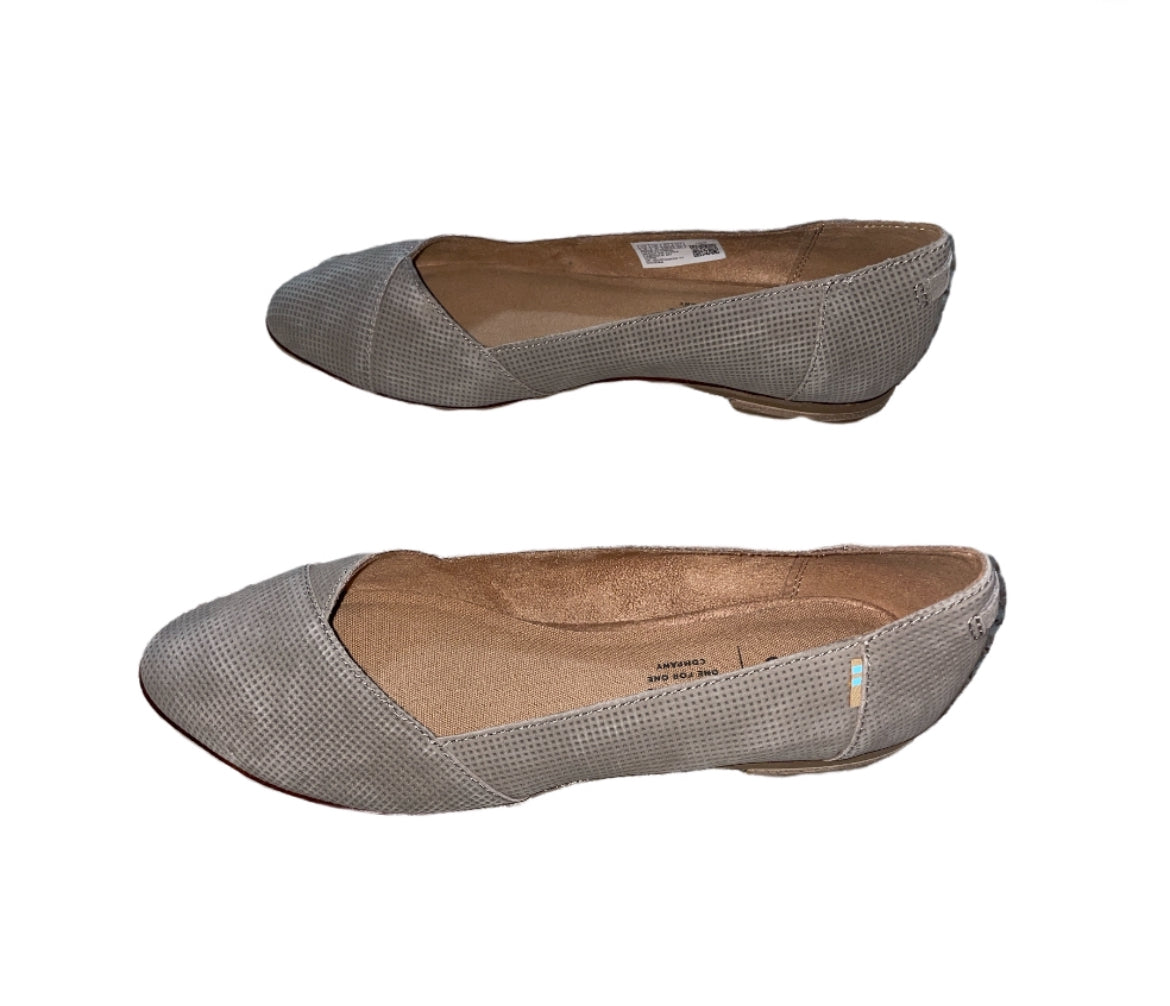 TOMS Julie Pointed Toe Flats in a perforated grayish taupe (8)