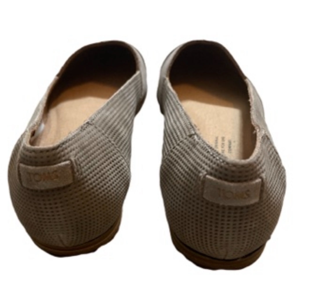 TOMS Julie Pointed Toe Flats in a perforated grayish taupe (8)