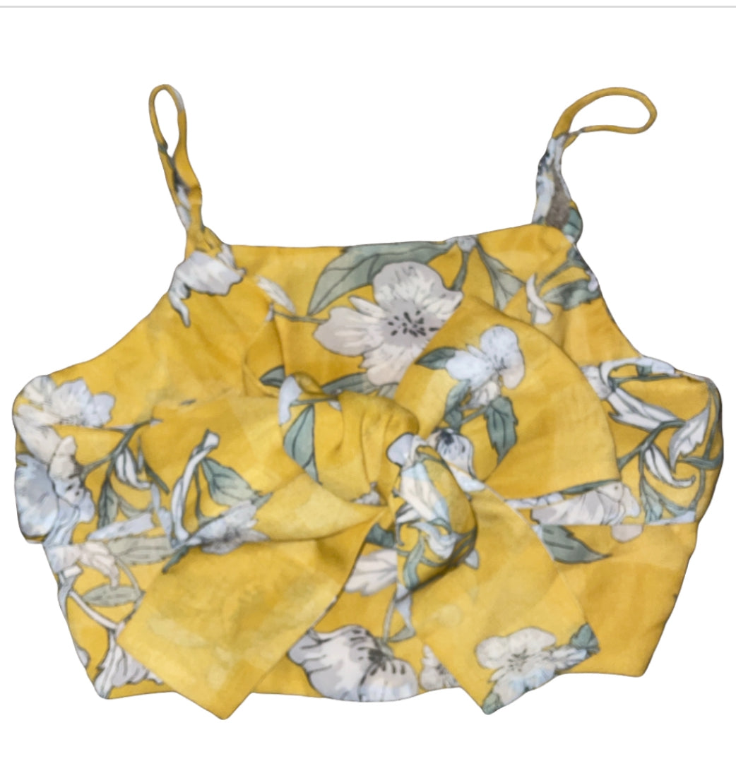 Chriselle x J.O.A. Quince Yellow Floral Tie Crop Top (Small)