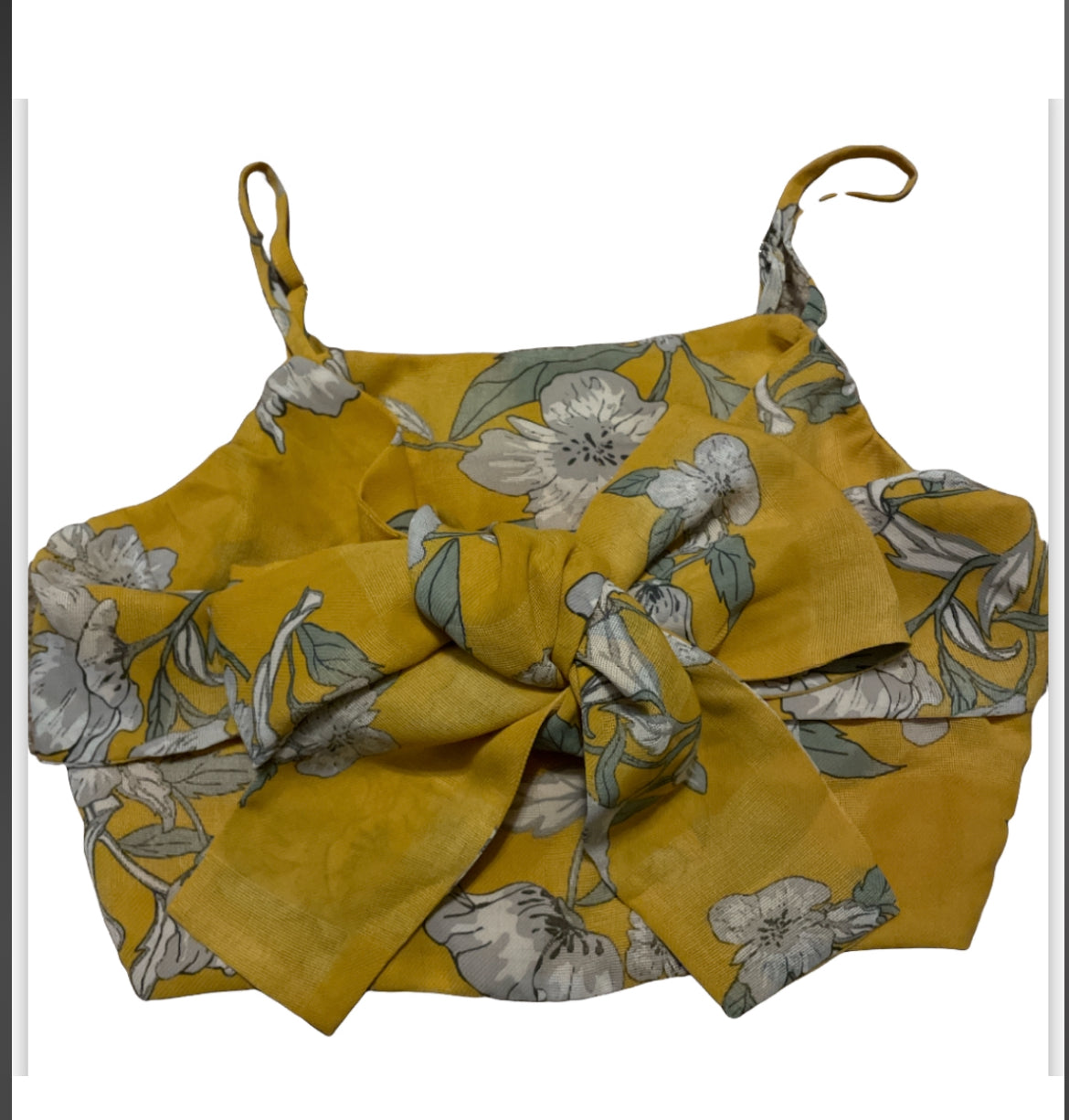 Chriselle x J.O.A. Quince Yellow Floral Tie Crop Top (Small)