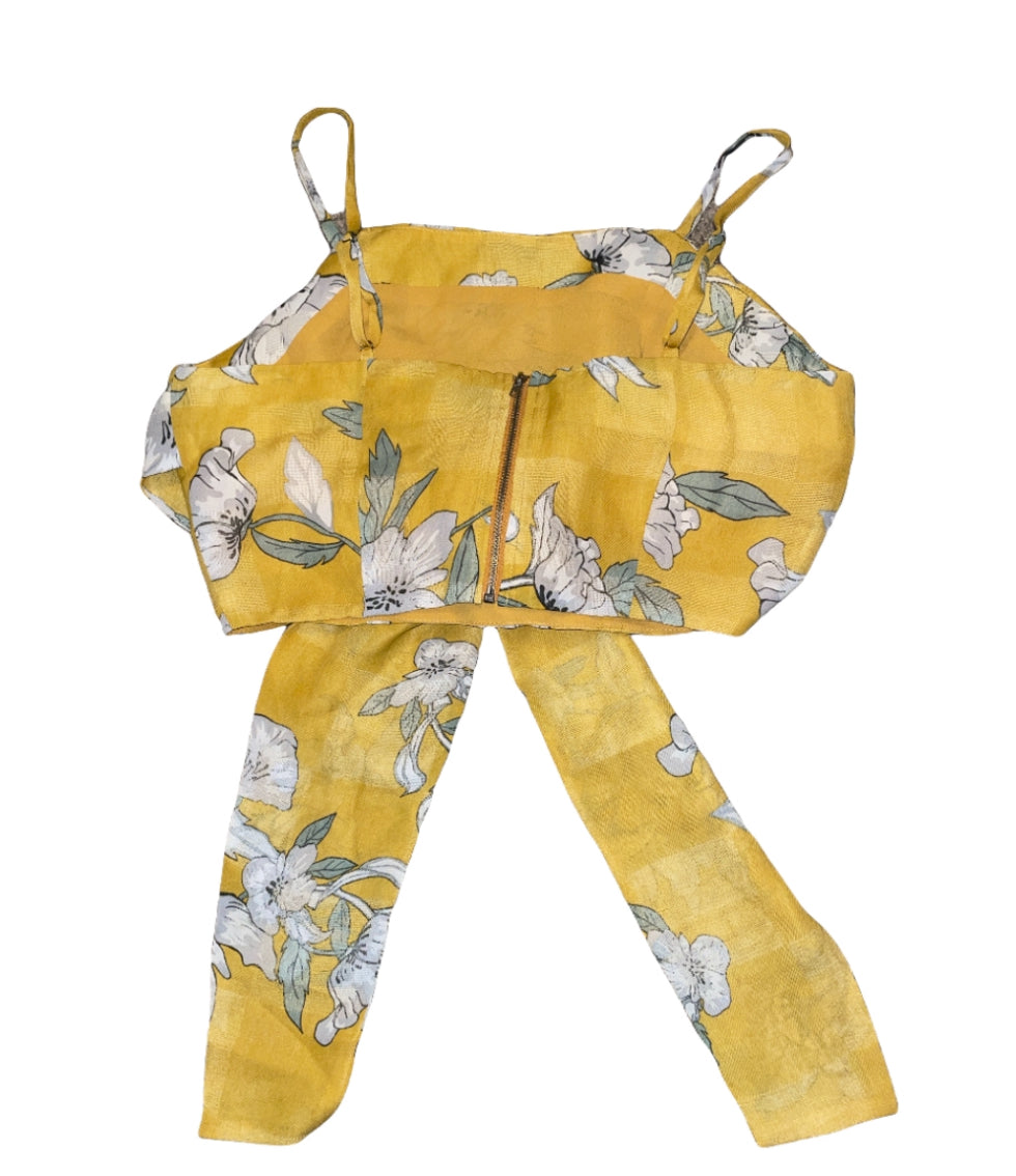 Chriselle x J.O.A. Quince Yellow Floral Tie Crop Top (Small)
