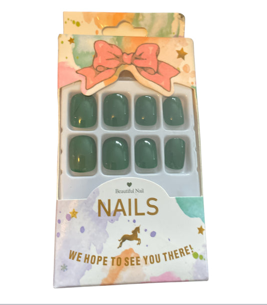 Green Short Press on Glue on Nails