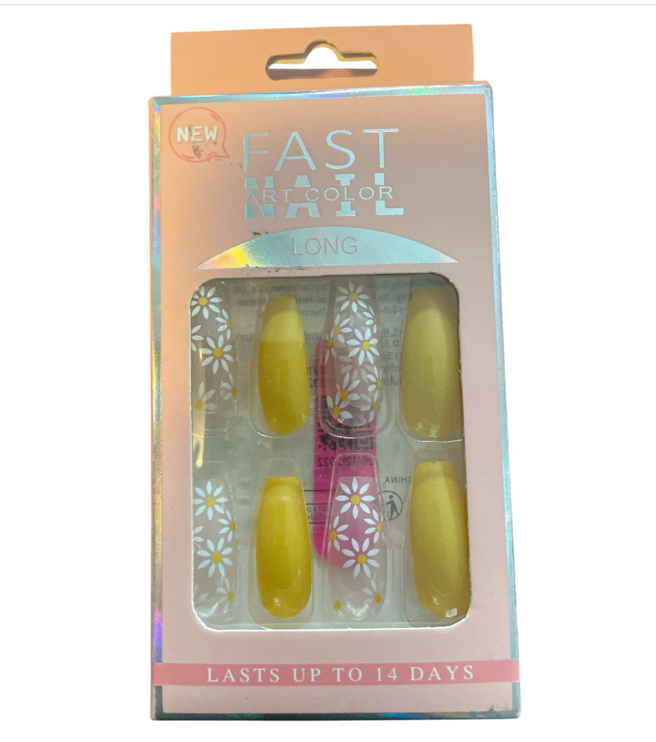 Yellow and Daisy Long Press on Nails