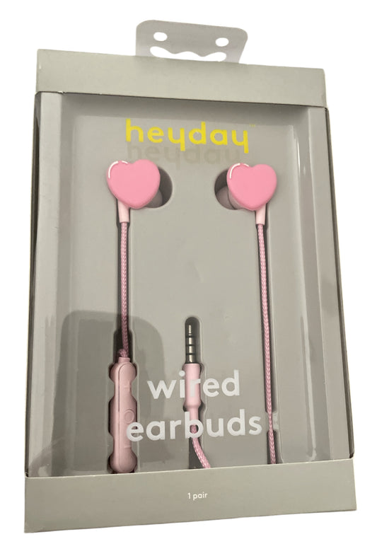 Heyday Pastel Pink Heart Wired Earbuds.