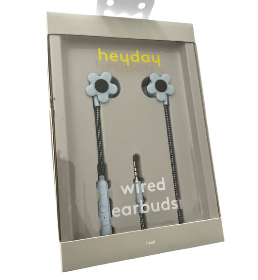 Heyday Pastel Light Blue Flower Wired Earbuds.