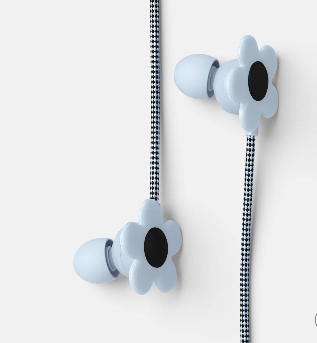 Heyday Pastel Light Blue Flower Wired Earbuds.