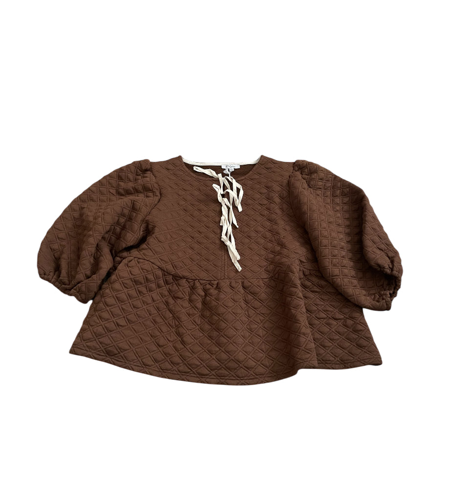 Polagram Ariel Quilted Knit Peplum Tie Top-Brown (1xl)
