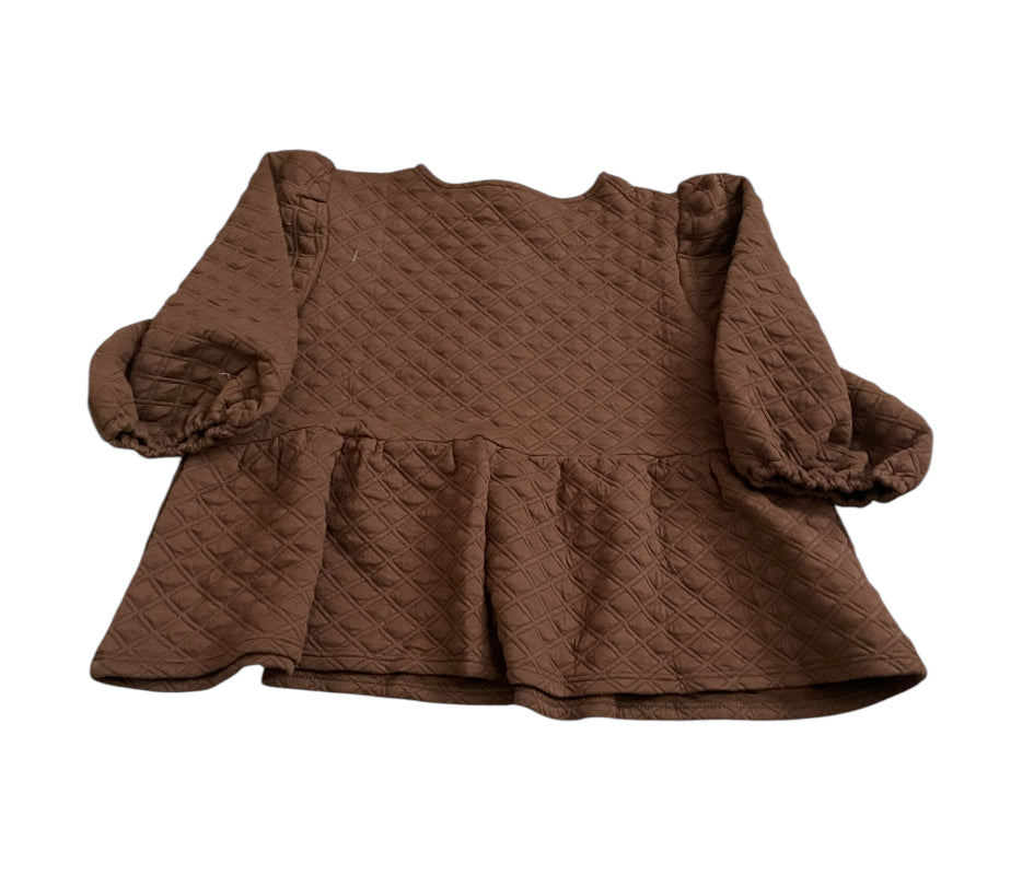 Polagram Ariel Quilted Knit Peplum Tie Top-Brown (1xl)