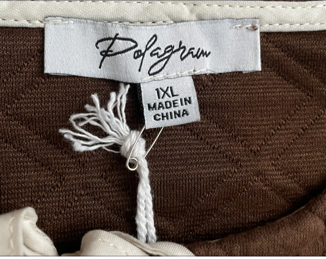 Polagram Ariel Quilted Knit Peplum Tie Top-Brown (1xl)