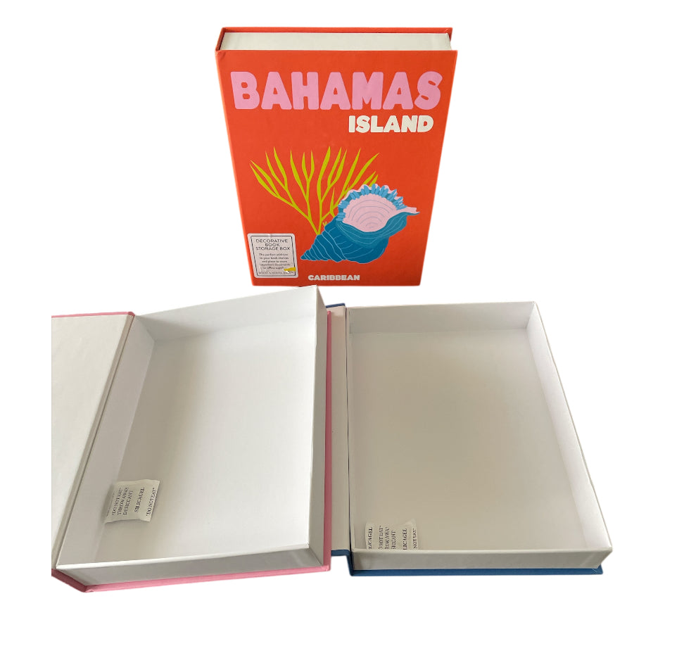 DesignWorks Ink Set of 3 Magnetic Storage Book Boxes featuring the "Bahamas Island", "Paris Amour", and "Laguna Beach"