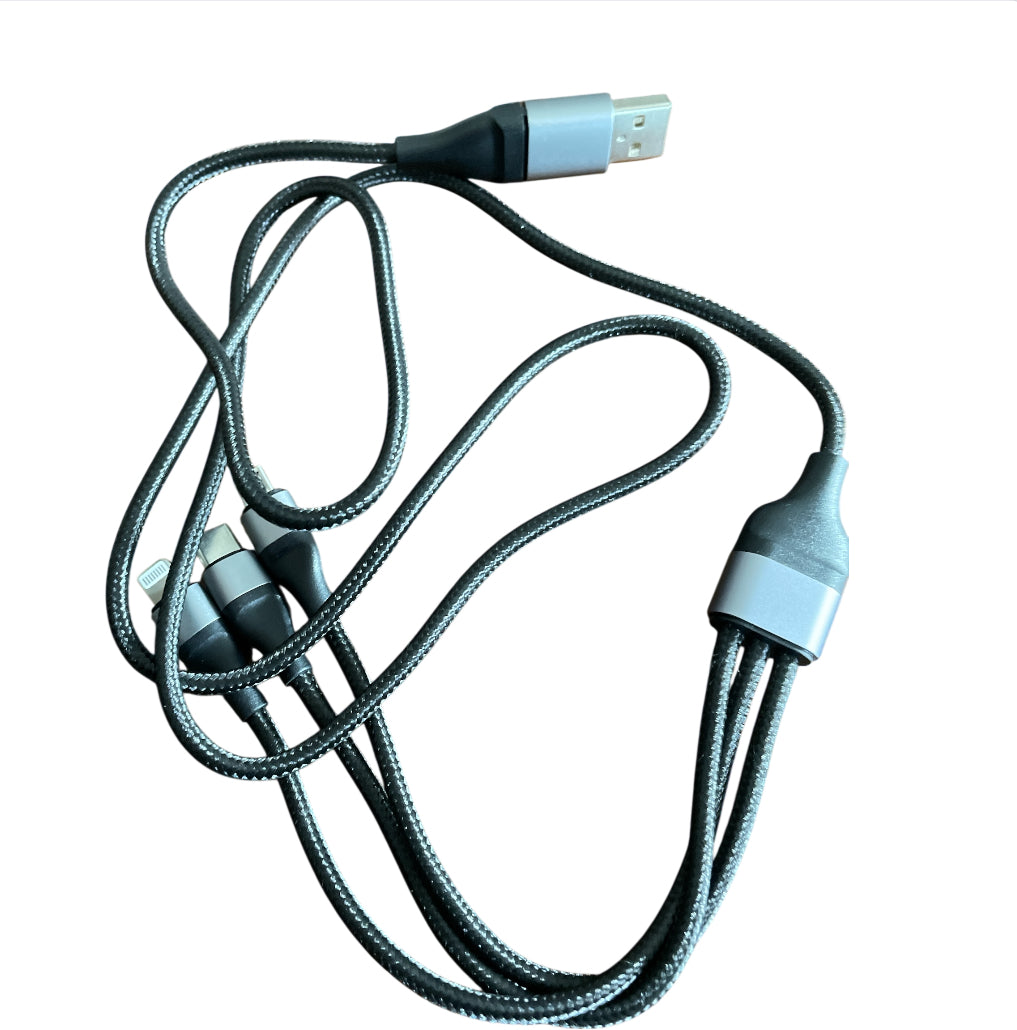 3-in-1 multi-charging cable with a braided nylon exterior.