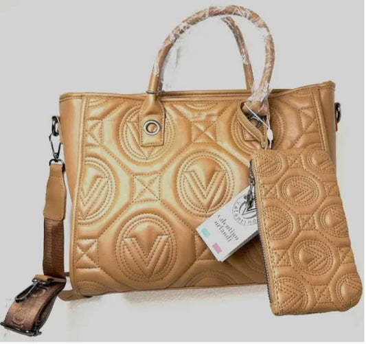 Valentino Orlandi Quilted Taupe Tote Vegan Leather