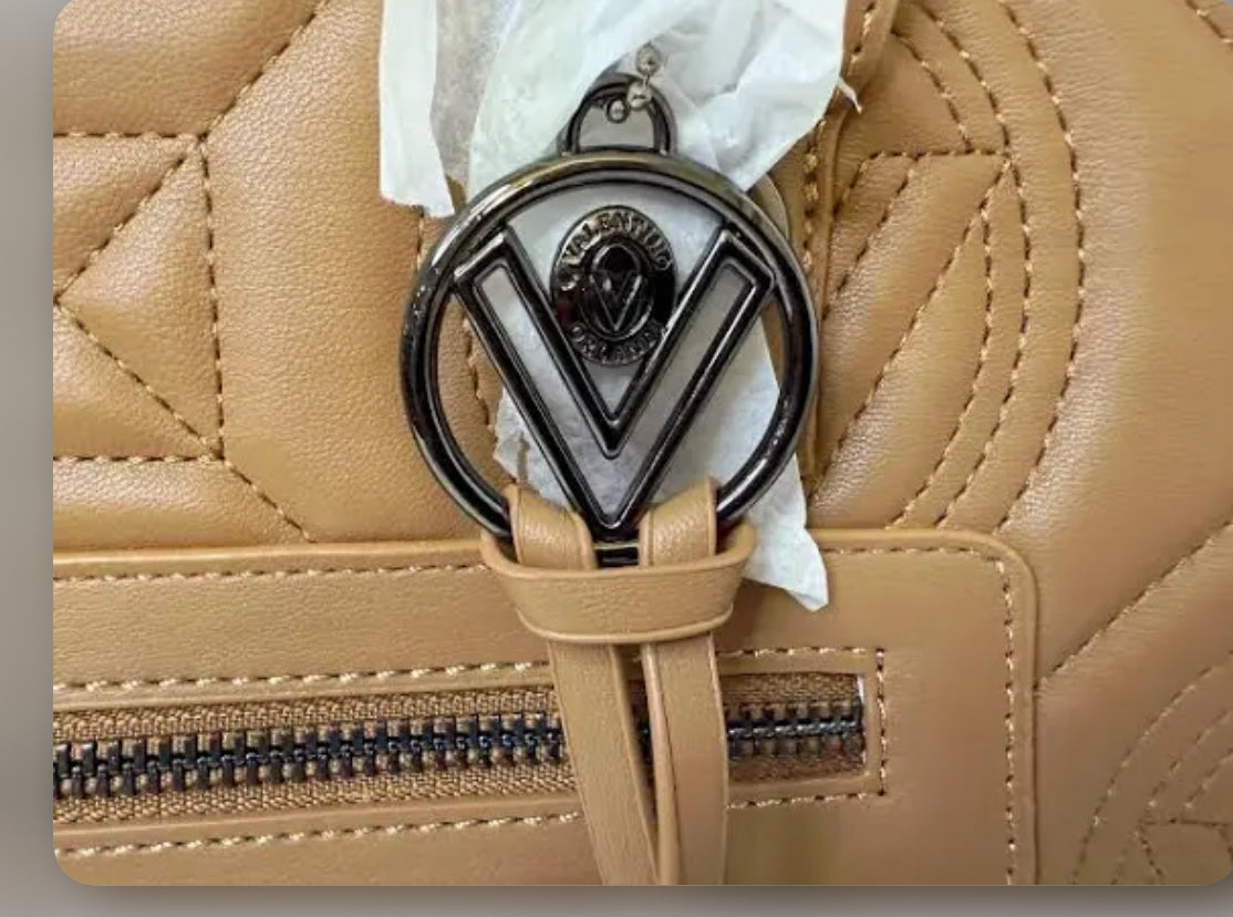 Valentino Orlandi Quilted Taupe Tote Vegan Leather