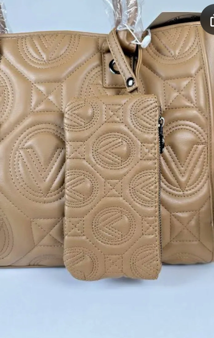 Valentino Orlandi Quilted Taupe Tote Vegan Leather