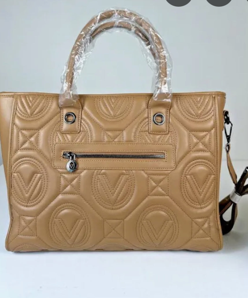 Valentino Orlandi Quilted Taupe Tote Vegan Leather