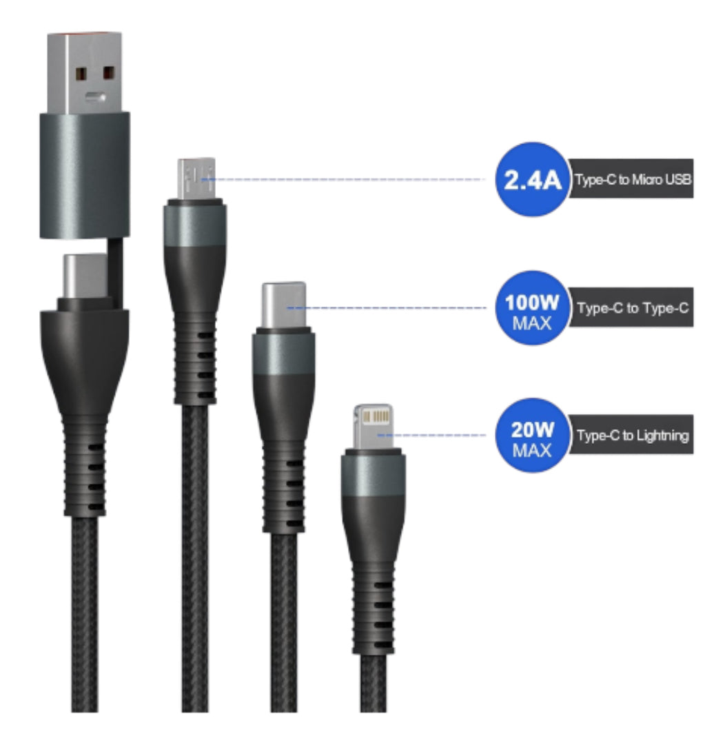 3-in-1 multi-charging cable with a braided nylon exterior.