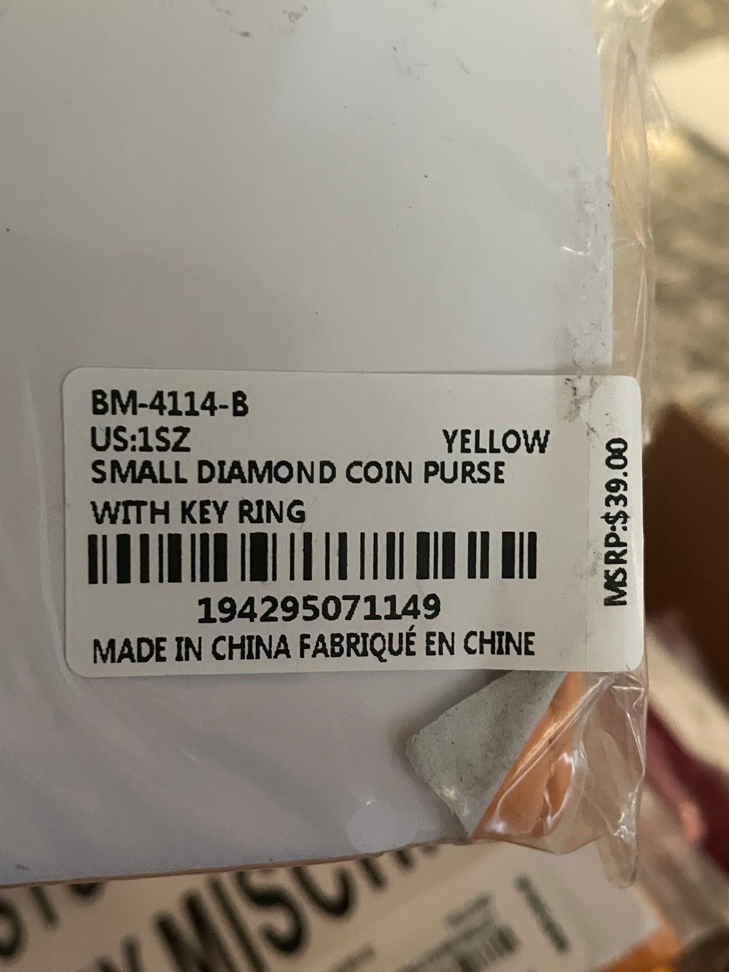 Badgley Mischka Yellow Small Quilted Coin Purse Wallet