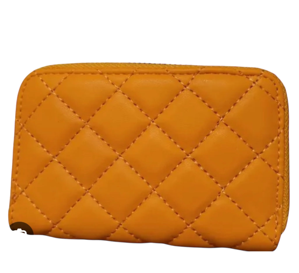 Badgley Mischka Yellow Small Quilted Coin Purse Wallet
